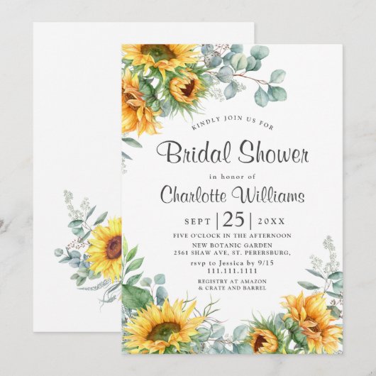 Zonnebloemen Eucalyptus Waterverf Vrijgezellenfees Kaart (Voorkant / Achterkant)