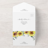 Zonnebloemen Eucalyptus Weddenschap Details RSVP All In One Uitnodiging (Buitenkant)