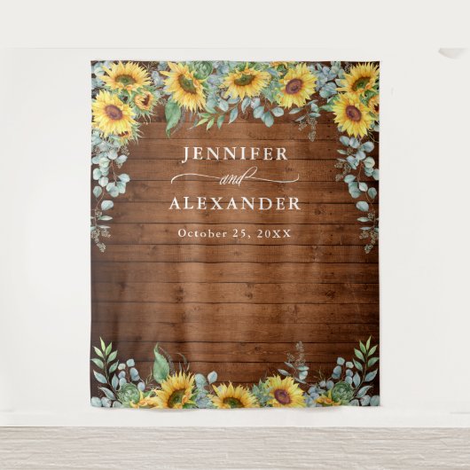 Zonnebloemen Eucalyptus Weddenschap Foto Booth Bac Wandkleed (Voorkant)