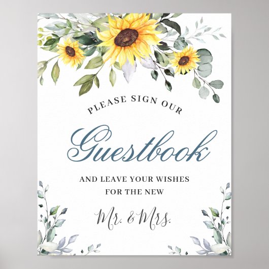 Zonnebloemen Eucalyptus Weddenschap Ons Guestbook Poster (Voorkant)