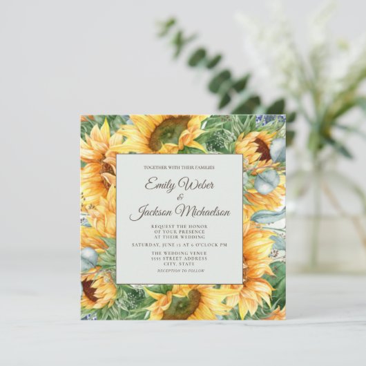 Zonnebloemen Eucalyptus Weddenschap Square Kaart (Staand voorkant)