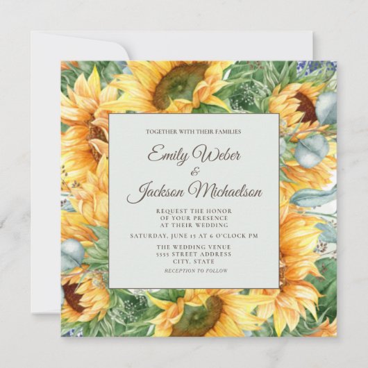 Zonnebloemen Eucalyptus Weddenschap Square Kaart (Voorkant)