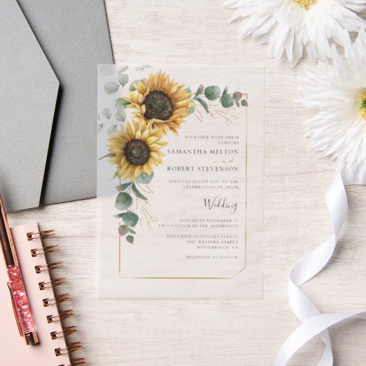 Zonnebloemen Eucalyptus Weddenschap Vellum Uitnodigingen (Huwelijk)