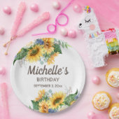 Zonnebloemen Eucalyptus Woman's Birthday Name Date Papieren Bordje (Feest)