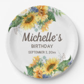 Zonnebloemen Eucalyptus Woman's Birthday Name Date Papieren Bordje (Voorkant)