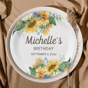 Zonnebloemen Eucalyptus Woman's Birthday Name Date Papieren Bordje