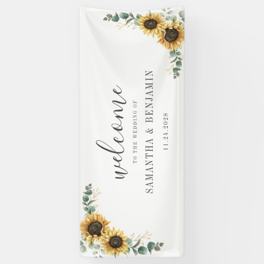 Zonnebloemen Eucalyptusscript bruiloft Spandoek (Verticaal)