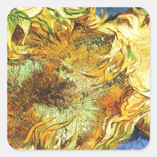 Zonnebloemen F. 375 ~ Van Gogh Vierkante Sticker (Voorkant)