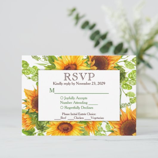 Zonnebloemen Floral RSVP Wedding Response w/Meals (Staand voorkant)