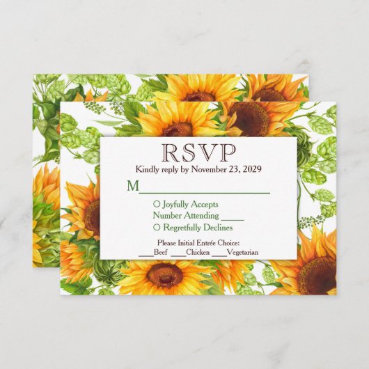 Zonnebloemen Floral RSVP Wedding Response w/Meals (Voorkant / Achterkant)
