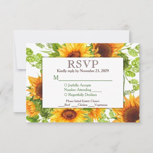 Zonnebloemen Floral RSVP Wedding Response w/Meals Kaartje (Voorkant)