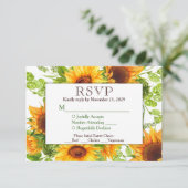 Zonnebloemen Floral RSVP Wedding Response w/Meals Kaartje (Staand voorkant)