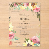 Zonnebloemen Floral Wedding 2 Acryl Uitnodigingen (Voorkant)
