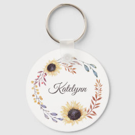 Zonnebloemen Floral Wreath Personalized Sleutelhanger