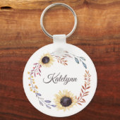 Zonnebloemen Floral Wreath Personalized Sleutelhanger (Voorkant)