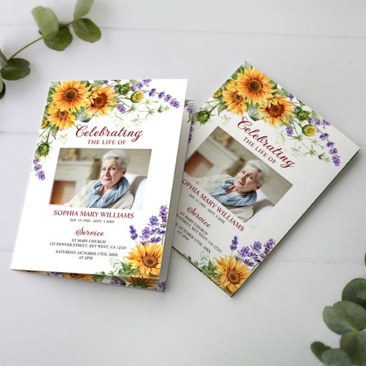 Zonnebloemen foto begrafenis orde van dienst progr kaart