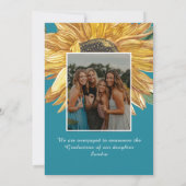 Zonnebloemen foto Blauw Modern rustiek afstuderen Aankondiging (Achterkant)