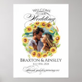 Zonnebloemen foto bruiloft welkom teken elegant poster (Voorkant)
