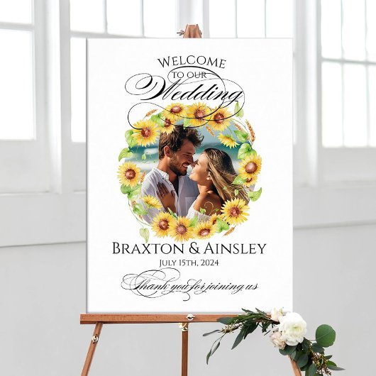 Zonnebloemen foto bruiloft welkom teken elegant poster
