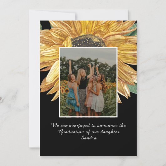 Zonnebloemen foto lijst Modern rustiek afstuderen Aankondiging (Achterkant)