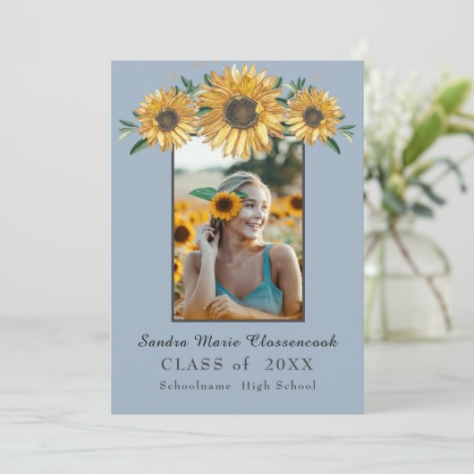 Zonnebloemen foto lijst Modern rustiek afstuderen Aankondiging (Staand voorkant)