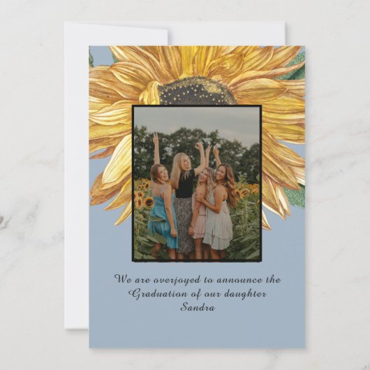 Zonnebloemen foto lijst Modern rustiek afstuderen Aankondiging (Achterkant)