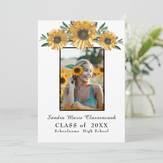 Zonnebloemen foto lijst Modern rustiek afstuderen Aankondiging (Staand voorkant)