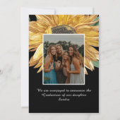 Zonnebloemen foto Modern rustiek zwart Afstuderen Aankondiging (Achterkant)