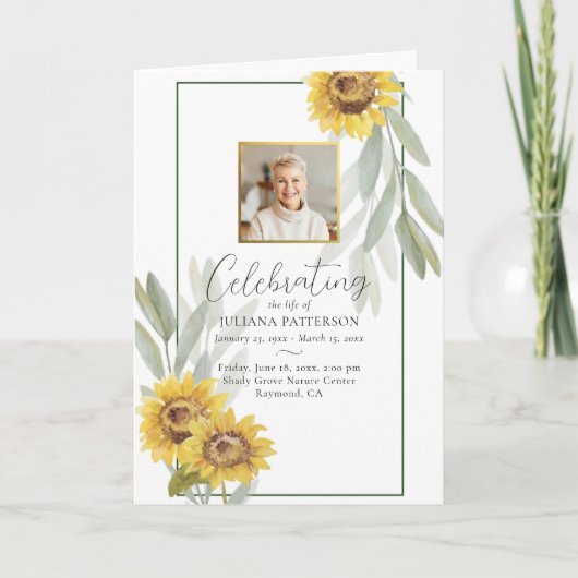 Zonnebloemen Foto Order of Service Uitvaart Programma (Voorkant)