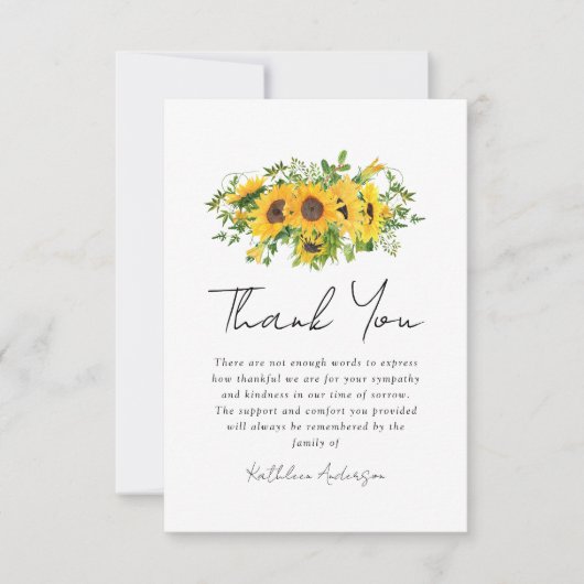 Zonnebloemen foto sympathie begrafenis bedankkaart (Voorkant)