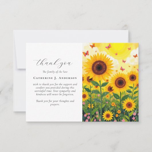 Zonnebloemen Foto Sympathy Funeral Memorial Bedankkaart (Voorkant)