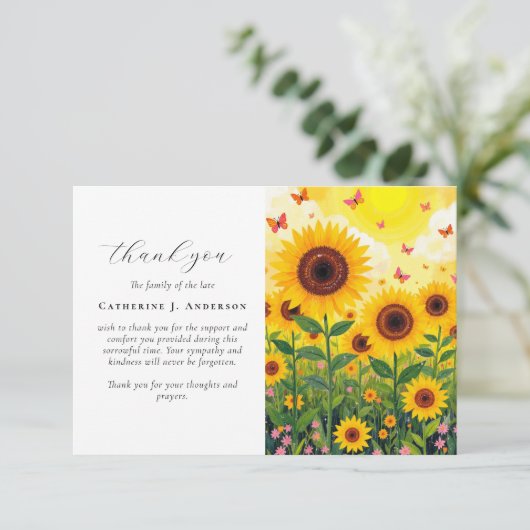 Zonnebloemen Foto Sympathy Funeral Memorial Bedankkaart (Staand voorkant)