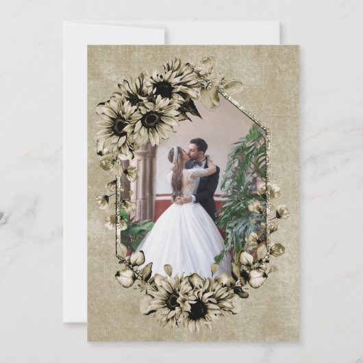  zonnebloemen - Foto van bruiloft Kaart (Achterkant)