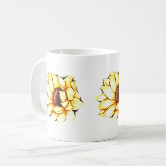 ***ZONNEBLOEMEN GALOUR*** TWEEKLEURIGE KOFFIE MOK (Voorkant links)