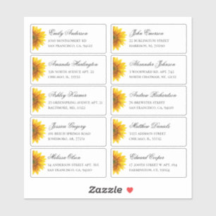 Zonnebloemen gasten adres. Rustieke verzendlabels Sticker