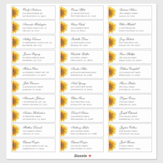 Zonnebloemen gasten adres. Rustieke verzendlabels Sticker (Vel)