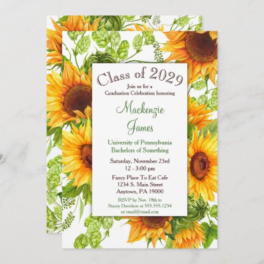 Zonnebloemen Geel Afstuderen Kaart (Voorkant / Achterkant)