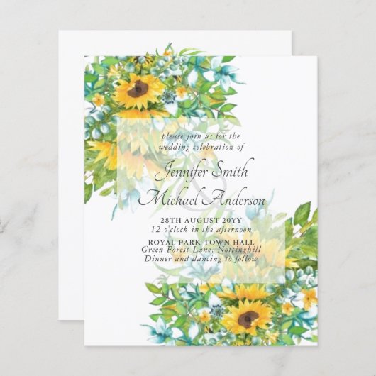 Zonnebloemen Geel Blauw Bloemig Bladerrijk Trouw U (Voorkant / Achterkant)