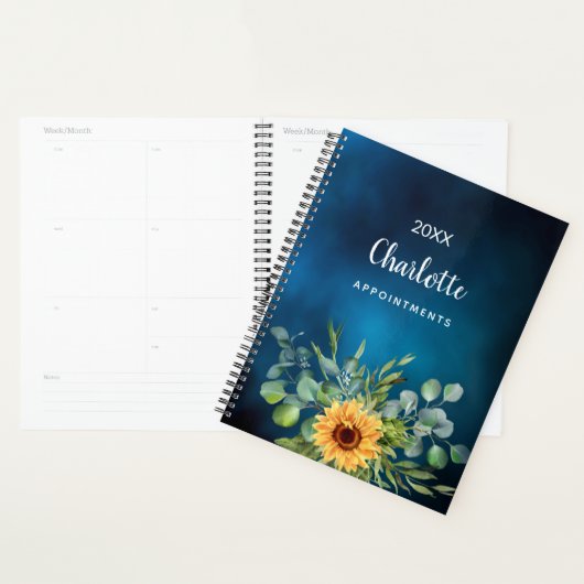 Zonnebloemen geel blauwe hemel naam 2025 planner (Display)