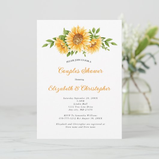 Zonnebloemen Geel Bloemen Bruiloft Koppels Douche Kaart (Staand voorkant)