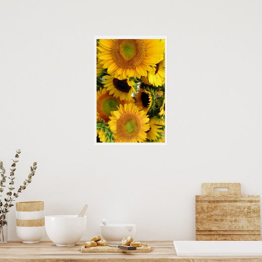 Zonnebloemen Geel bos van Geluk Poster (Keuken)