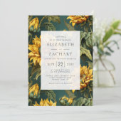  zonnebloemen geel donkergroen bruiloft kaart (Staand voorkant)