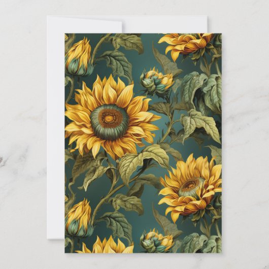  zonnebloemen geel donkergroen bruiloft kaart (Achterkant)