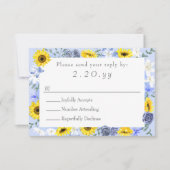 Zonnebloemen, Geel, Dusty Blue Wedding RSVP Kaart (Voorkant)