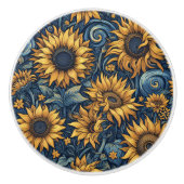 Zonnebloemen Geel en Blauw Swirls Keramische Knop (Voorkant)