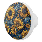Zonnebloemen Geel en Blauw Swirls Keramische Knop (Rechts)