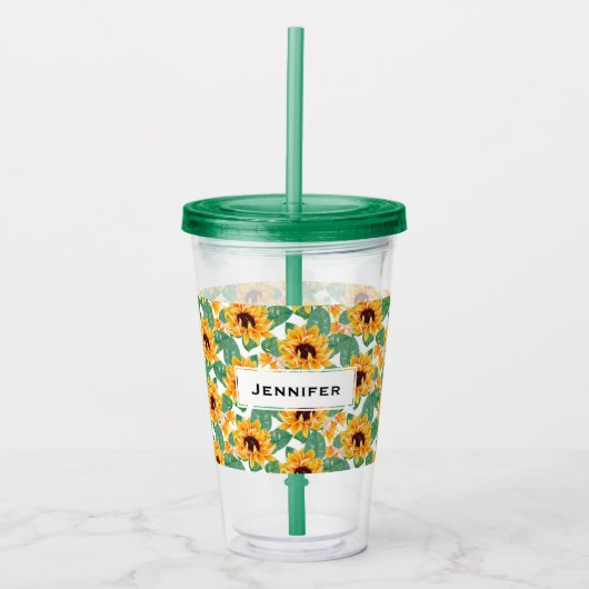  zonnebloemen Geel en groen patroon Acryl Drinkbeker (Voorkant)