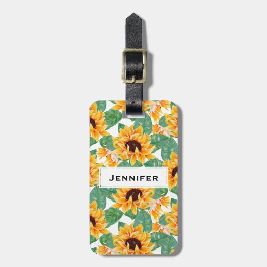 zonnebloemen Geel en groen patroon Bagagelabel (Voorkant verticaal)