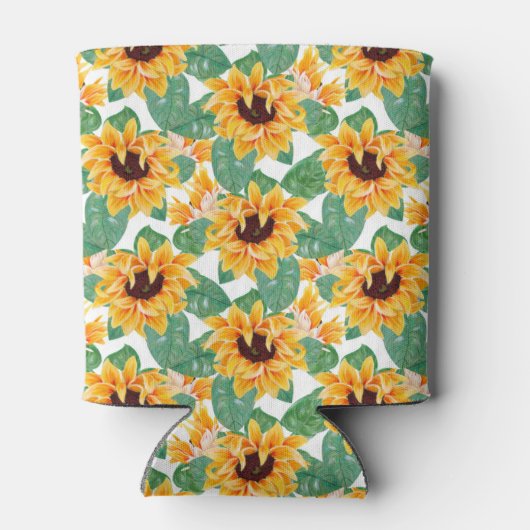 zonnebloemen Geel en groen patroon Blikjeskoeler (Achterkant)