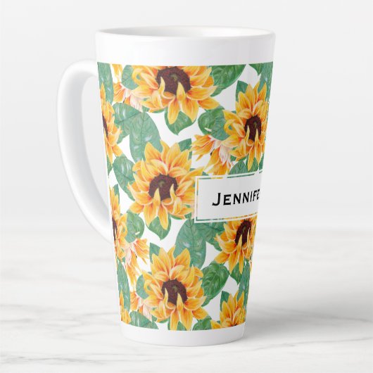 zonnebloemen Geel en groen patroon Latte Mok (Linkerhoek)